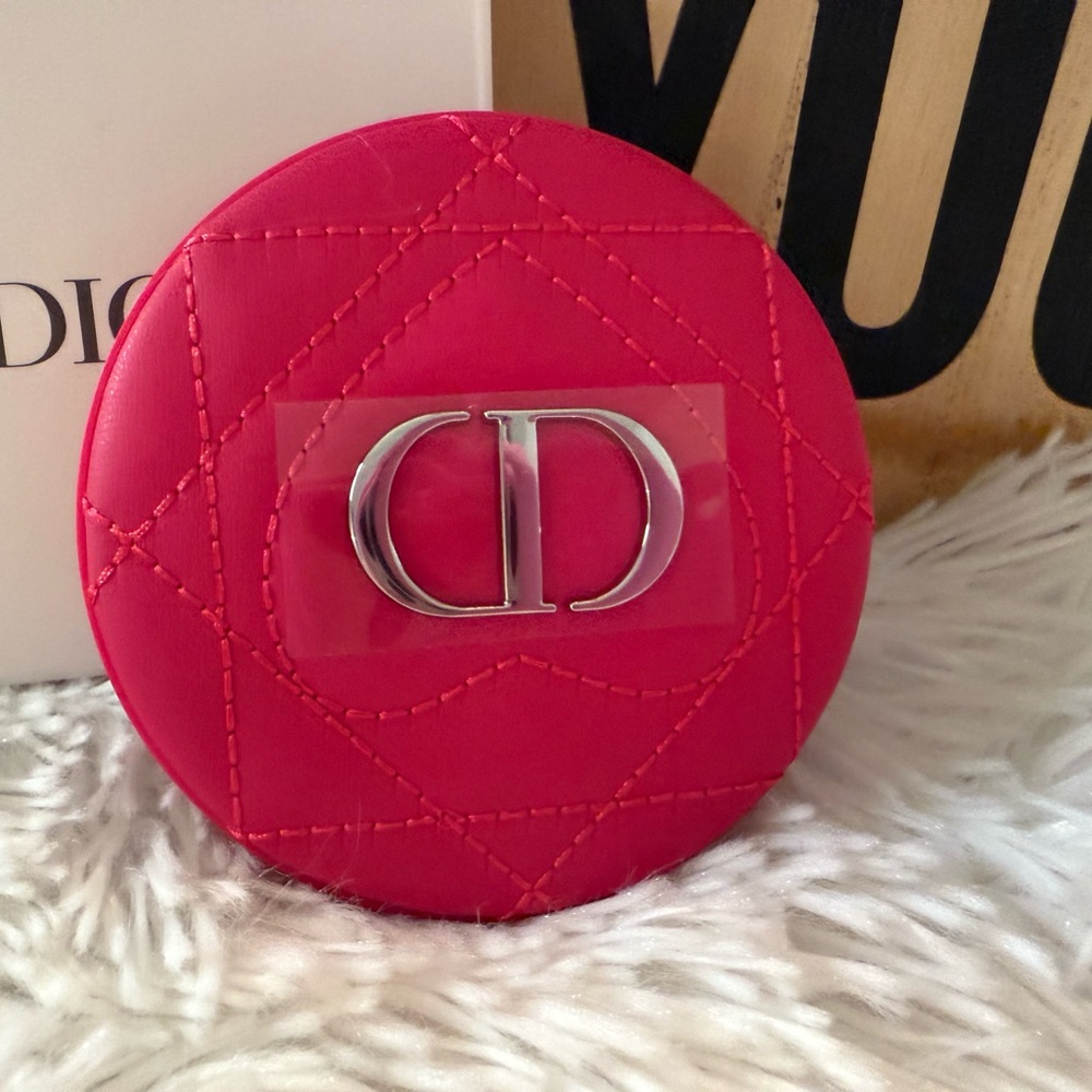 NWT Authentic Christian Dior Hot Pink Quilted Double Sided Compact Mirror